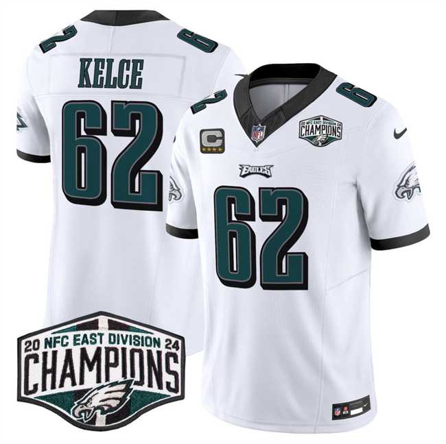 Mens Philadelphia Eagles #62 Jason Kelce White 2024 NFC Est Champions With 4-Star C Patch F.U.S.E. Vapor Untouchable Limited Stitched Jersey